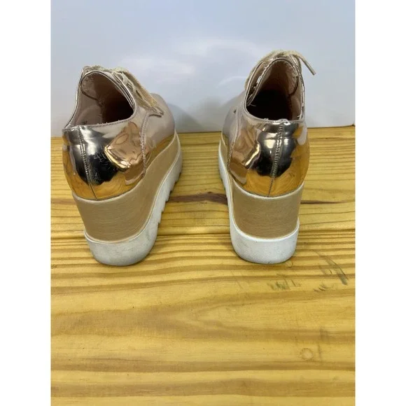 Metallic Rose Gold Platform Oxford Shoes Size 7.5 Lug Sole Chunky Lace-Up - Picture 5 of 8